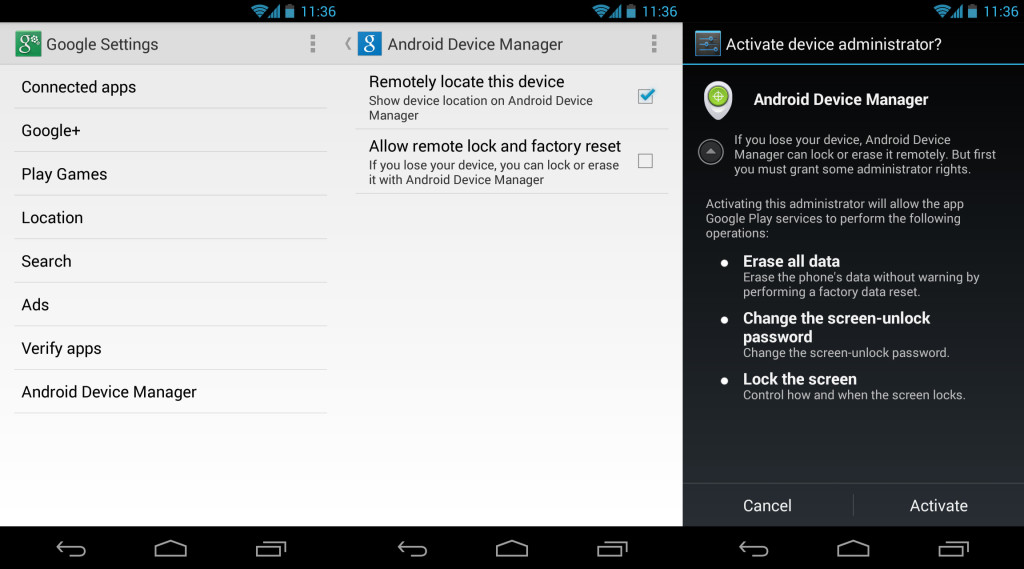 Android Device Manager Activation