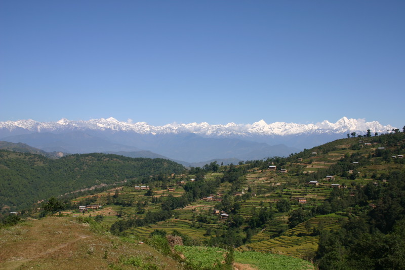 View of the Himalayas from the outskirts of Kathmandu Valley