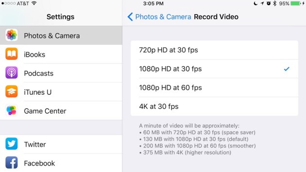 iPhone video quality and size